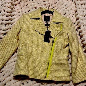 Ted Baker NWT gold cream neon tweed coat size 0 moto zip up cardigan ✨🤍💚